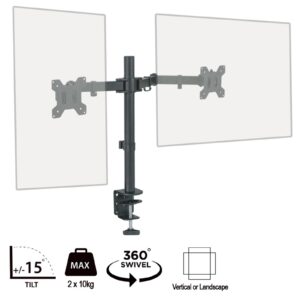 <B>Features</B><br/>Full Motion Monitor Mount<br/>Fits 2x 27" Monitors<br/>Gain Valuable Desktop Space<br/>VESA Compatible (75mm/100mm)<br/>Sturdy Clamp or Desk Grommet Mounting<br/>180 Degrees Swivel<br/>15 Degrees Tilt<br/>10kg Capacity<br/>Built in Cable Management<br/><br/><b>piXL monitor arms are a cost-effective and quick way of creating more space without having to ditch any devices