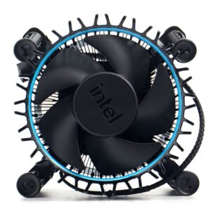 Intel Laminar RM1 Copper Heat Sink Aluminum CPU Cooler with Fan for LGA 1700 CPU<br/><br/><b>Product</b><br/>CPU Fan with Aluminium Heatsink<br/><br/><b>Socket Compatibility</b><br/>Intel: LGA 1700<br/><br/><b>TDP Wattage</b><br/>65w<br/><br/><b>Connections</b><br/>4-pin Fan Connector<br/><br/><b>Fan Diameter</b><br/>80mm<br/><br/><b>Maximum Fan Speed</b><br/>2500RPM<br/><br/><b>Voltage</b><br/>12V<br/><br/><b>Fan Bearing Type</b><br/>Ball<br/><br/><b>Packaging</b><br/>OEM Brown Box