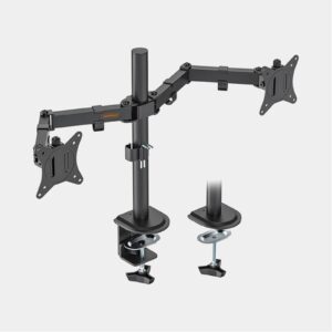 <b>VonHaus Double Arm Desk Mount</b><br/><br/>Monitor stands taking up too much desk space? Then take a look at the fully adjustable VonHaus Double Arm Desk Mount! A stylish and convenient way to free up space on overloaded desks