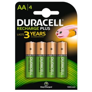 Powerful batteries that can be rehcarged up to 400 times<br/>Duracell Rechargeable batteries and chargers take your mind off battery replacement so you can focus on the finer things in life. Switch to rechargeable power and spend more time gaming or playing with your children’s favourite remote-controlled car using a powerful rechargeable battery.<br/><br/><b>Battery Size</b><br/>AA<br/><br/><b>Battery Type</b><br/>Rechargeable<br/><br/><b>Product Family</b><br/>Recharge Plus<br/><br/><b>Pack Quantity</b><br/>4