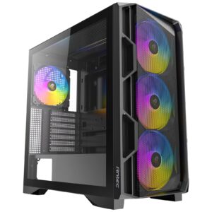 <b>Antec AX1000 Mid Tower PC Case</b><br/><br/><b>Features</b><br/><br/>1. Large-area steel mesh design on the front panel for improved heat dissipation.<br/>2. Tool-free full-view tempered glass side panel and steel side panel for easy installation and showcasing your build.<br/>3. Comes standard with three 140mm ARGB PWM fans at the front (secondary fans)