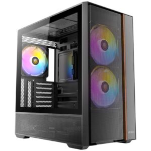 <b>Antec Flux Rear Mid Tower PC Case</b><br/><br/><Special Features</b><br/><br/><b>Airflow</b><br/>Large mesh front panel enhances cooling performance<br/>The F-LUX Platform with front-mounted PSU delivers enhanced airflow and superior GPU cooling.<br/>Includes 2 x 140mm ARGB PWM fans at the front