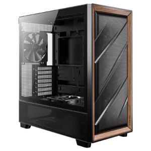 <b>FLUX Mid-Tower PC Gaming Case Black/Wood</b><br/><br/><b>Innovative Design & Superior Airflow</b><br/>The <b>FLUX mid-tower case</b> by Antec is built with a cutting-edge airflow system designed to optimize cooling performance. The case features a unique combination of multi-directional vents and a large-area mesh front panel