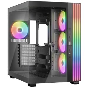 <b>Exceptional from every angle</b><br/><b>be-quiet! Light Base 600 LX</b><br/>Be prepared for virtually any PC component available and make Light Base 600 LX with ARGB fans your creative show case.<br/><br/><b>Highlights</b><br/> Fully windowed front and side panel for a stunning panoramic view on all your PC components<br/> Impressive illumination from every angle with a massive ARGB LED strip<br/> 4 Light Wings LX 120mm PWM fans for high airflow and quiet operation<br/> Can be switched to inverted or horizontal layout in literal seconds thanks to intuitive handling<br/> Spacious design for up to two 360mm radiators at the same time and an ATX motherboard<br/> Advanced VGA holder that prevents graphics card sag<br/> Support for motherboards with backside connector design<br/> 2 ARGB and fan hubs with 12 connectors in total<br/> State-of-the-art I/O panel with ARGB controller button and USB 3.2 Gen. 2 Type C<br/><br/><b>Specification</b><br/><br/><b>Motherboard compatibility</b><br/>ATX