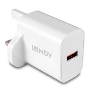 The Lindy 18W USB Type A Charger can charge a single USB device with a maximum power of 18W. It supports fast charging for many popular smartphones and other mobile devices. <br/><br/>Thanks to its compact design it can easily be carried and is always available when power is needed.<br/><br/>For safe charging the device includes overvoltage
