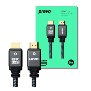 <b>Prevo</B><br/>Premium Cable Series<br/><br/>The Prevo HDMI-2.1-5M is a 5-metre Ultra High Speed HDMI 2.1 cable designed for high-performance 8K gaming and high-resolution displays. It delivers an ultra-high bandwidth of 48 Gbps