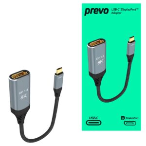The prevo USB-C® DisplayPort adapter with DP Alt Mode allows you to connect computers and other compatible devices with a USB-C® port directly to displays and monitors in up to 8K resolution. <br/><br/>Its strong and resilient braided cable combined with aluminium alloy connectors provides up to 32.4Gbps data transfer speeds