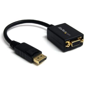 Connect a VGA monitor to a DisplayPort-equipped PC<br/><br/>Hassle-free connectivity with plug-and-play DP to VGA video adapter<br/>Maximum portability with a small footprint and lightweight design<br/>Crystal clear picture quality with support for high-definition video resolutions up to 1920x1200 or 1080p<br/><br/><b>Applications</b><br/>Keep the adapter with you while you’re traveling