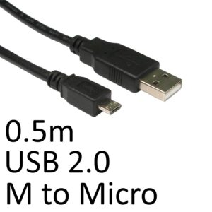 <b>Images shown are for illustration purposes only and actual product may vary</b><br/><br/><b>Connection 1</b><br/>USB 2.0 A Male<br/><br/><b>Connection 2</b><br/>USB 2.0 Micro B Male<br/><br/><b>Standard</b><br/>USB 2.0<br/><br/><b>Length</b><br/>0.5m<br/><br/><b>Colour</b><br/>Black