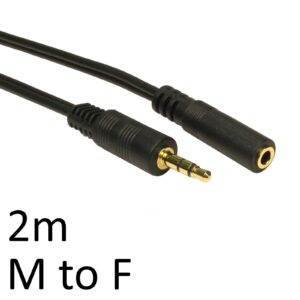 <b>Images shown are for illustration purposes only and actual product may vary</b><br/><br/>These extension cables come with a black jacket making them ideal for situations where you would prefer cables to blend in.<br/><br/><b>Connection A</b><br/>3.5mm Stereo Plug (Male)<br/><br/><b>Connection B</b><br/>3.5mm Stereo Socket (Female)<br/><br/><b>Length</b><br/>2m<br/><br/><b>Colour</b><br/>Black<br/><br/><b>Packaging</b><br/>OEM