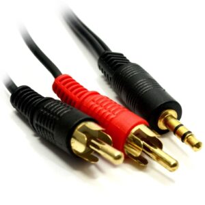 Our standard range of audio cables are assembled with Gold flashed connectors for a higher quality finish with anti-corrosive properties. The 3.5mm to left/right audio is ideal for connecting 3.5mm stereo equipment to equipment with RCA connectors. The cable is constructed with 3.5mm stereo jack to twin RCA audio. The contacts are Gold flashed for a higher quality connection.<br/><br/><b>Key Features</b><br/>- 3.5mm Stereo Plug to 2x RCA Plug<br/>- Black/Red RCA Audio<br/>- Moulded Connectors<br/>- Gold Contacts