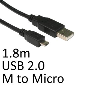 <b>Images shown are for illustration purposes only and actual product may vary</b><br/><br/><b>Connection 1</b><br/>USB 2.0 A Male<br/><br/><b>Connection 2</b><br/>USB 2.0 Micro B Male<br/><br/><b>Standard</b><br/>USB 2.0<br/><br/><b>Length</b><br/>1.8m<br/><br/><b>Colour</b><br/>Black