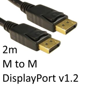 <b>Locking DisplayPort Cable</b><br><br>DisplayPort is a 20 pin connector similar to HDMI but designed to replace DVI/VGA. The standard was put forward by VESA to define a new royalty free audio/video connection.<br><br>DisplayPort is very simple to use and makes connecting your PC to your DisplayPort enabled display very easy. Our DisplayPort cables are black with gold flashed locking connectors to reduce disconnection due to cable strain.<br/><br/><ul><br/><b>Key features</b><br/><br/>    DisplayPort Male to DisplayPort Male<br/>    28 AWG<br/>    2 Mtr<br/>    Gold Connectors</ul>