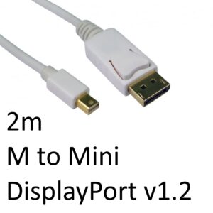 <b>Images shown are for illustration purposes only and actual product may vary</b><br/><br/>Mini DisplayPort to DisplayPort cable for use with Apple computers or graphics cards with mini DisplayPort output.<br/><br/><b>Connection 1</b><br/>DisplayPort (M)<br/><br/><b>Connection 2</b><br/>DisplayPort Mini (M)<br/><br/><b>Standard</b><br/>DisplayPort v1.2<br/><br/><b>Length</b><br/>2m<br/><br/><b>Colour</b><br/>White<br/><br/><b>Addition Information</b><br/>- Mini DisplayPort to DisplayPort cable<br/>- Male to male<br/>- Supports up to 2560 x 1600k resolution<br/>- White<br/>- Gold Connectors