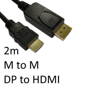 <B>Images shown are for illustration purposes only and actual product may vary</B><br/><br/>DisplayPort is a 20 pin connector similar to HDMI but designed to replace DVI/VGA. The standard was put forward by VESA to define a new royalty free audio/video connection.<br/><br/>Our DisplayPort to HDMI cables are the perfect solution for adapting your DisplayPort computer or graphics card to use a HDMI monitor/device/TV.<br/><br/><B>Connection 1</B><br/>DisplayPort (M)<br/><br/><B>Connection 2</B><br/>HDMI (M)<br/><br/><B>Length</B><br/>2m<br/><br/><B>Colour</B><br/>Black<br/><br/><B>Addition Information</B><br/>- Display port v1.1 Compliant<br/>- Passive cable<br/>- HDMI V1.3b compliant<br/>- Enable high quality optional digital audio transmissions<br/>- Supports a full 1080P resolution<br/>- 24-bit colour depths
