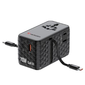 <b>Verbatim Charge 'n' Travel 70W</b><br/><br/><b>Product Details</b><br/>Universal charger with dual retractable USB-C cables<br/><br/>Advanced GaN III technology delivers superior charging efficiency in a compact