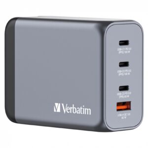 <b>Verbatim 200W 4-Port GaN Wall Charger</b><br/><br/><b>Product Details</b><br/><br/>Supports charging of up to 4 devices simultaneously with a maximum total output of 200W<br/><br/>Equipped with 2 x USB-C PD 3.0 up to 100W