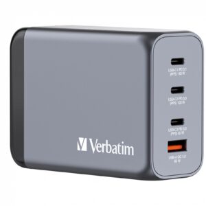 <b>Verbatim 240W 4-Port GaN Wall Charger</b><br/><br/><b>Product Details</B><br/><br/>Supports charging of up to 4 devices simultaneously with a maximum total output of 240W<br/><br/>Equipped with 1 x USB-C PD 3.1 up to 140W