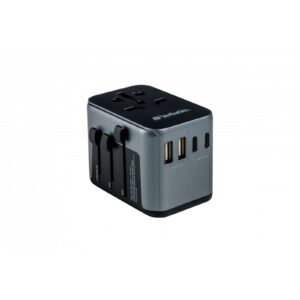 <b>Verbatim Universal Travel Adapter</b><br/><br/><b>Product Details</b><br/><br/>World-to-World adapter (suitable for more than 180 countries)* – see country guide<br/><br/>Supports PD 30W and QC 3.0<br/><br/>3 x USB-C ports<br/><br/>2 x USB-A ports<br/><br/>Supports charging of six devices simultaneously<br/><br/>Includes spare fuse<br/><br/>Safety shutter function prevents foreign objects being inserted into the socket and to keep children safe<br/><br/>Flame resistant material<br/><br/>Compact – its small size makes it convenient to carry