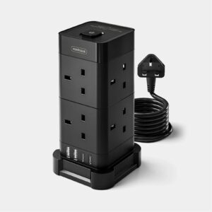 <b>USB TOWER EXTENSION LEAD 2M - BLACK</b><br/>Declutter your cables and stay charged up with this 3250W tower extension lead with USB. Whether you’re working from home