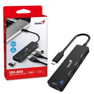 Genius UH-400 offers 4 USB 3.0 ports for computers via USB-type C connector. You can use these additional ports to transmit data or connect USB devices even if your computer insufficient USB ports.<br/><br/><b>Key Features</b><br/>4-port USB 3.0 hub for data transmit or connecting USB devices<br/>All 4 ports support USB 3.0<br/>Data transmit up to 5Gbps (625MB/s)