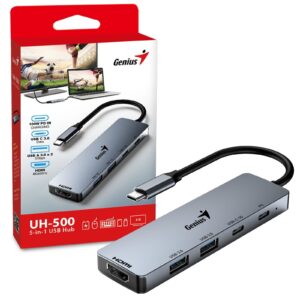 Genius UH-500 multiport hub offers 5 frequent-used ports with one HDMI 4K@60Hz video output port for monitor or TV