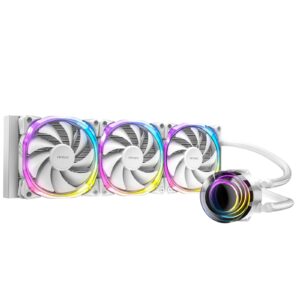 <b>VORTEX 360 ARGB White</b> The Epoch-Making All-in-One ARGB CPU Liquid Cooler<br/><br/><b>Suspended Spiral Pump Head Design</b> The suspended spiral pump head