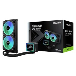 <b>ASRock Challenger 240 Digital AIO Liquid CPU Cooler </b><br/><br/><b>Challenger 240 Digital</b><br/>The Challenger AIO liquid cooler embodies fearless gaming in cooling design.<br/>With a 3" digital display