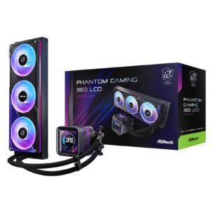 <b>ASRock Phantom Gaming 360 LCD AIO Liquid CPU Cooler</b><br/><br/><b>Phantom Gaming 360 LCD</b><br/>The Phantom Gaming AIO liquid cooler embodies the explosive spirit of performance and style. With a 3.4" LCD display
