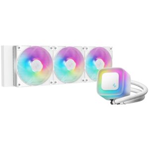 <b>The DeepCool LE360 V2 White</b> is a high-performance liquid CPU cooler designed to provide efficient cooling for high-end systems. This cooler features a 360mm radiator and three pre-installed 120mm ARGB fans