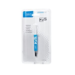 <b>Z5</b><br/>The Z5 is a high performance thermal paste with excellent thermal conductivity.<br/><br/><b>Excellent Thermal Conductivity</b><br/>Z5 thermal paste consists of a gel with high thermal conductivity to allow high performance heat dissipation.<br/><br/><b>Recommended with High Performance CPU Cooler</b><br/>Density of Z5 is compatible with most polished CPU cooler for maximum heat dissipation.<br/><br/><b>Pure Electrical Insulation</b><br/>Z5 is designed to prevent electrical damage caused by the thermal paste.<br/><br/><b>Gross Weight</b><br/>7g<br/><br/><b>Colour</b><br/>Silver Grey<br/><br/><b>Operating Temperature</b><br/>-50°C to -220°C<br/><br/><b>Thermal Conductivity</b><br/>>1.46 W/m-K<br/><br/><b>Thermal Impedance</b><br/><0.159°C to in2/W<br/><br/><b>Dielectric Constant A</b><br/>>6<br/><br/><b>Viscosity</b><br/>76cps