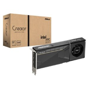 <b>Intel ARC Pro B70 Creator 32GB</b><br/><br/><b>Key Features</b><br/>Blower Design<br/>Die-cast Metal Shroud<br/>Vapor Chamber<br/>Metal Backplate<br/>2-slot Design<br/>Super Alloy Graphics Card<br/>Honeywell PTM7950<br/><br/><b>Specification</b><br/><br/><b>Graphics Engine</b><br/>- Intel® Arc™ Pro B70 GPU<br/><br/><b>Bus Standard</b><br/>- PCI® Express5.0 x16<br/><br/><b>DirectX</b><br/>- 12 Ultimate<br/><br/><b>OpenGL</b><br/>- 4.6<br/><br/><b>Memory</b><br/>- 32GB GDDR6<br/><br/><b>Engine Clock</b><br/>- GPU Clock: 2540 MHz<br/><br/><b>Intel XMX Engines</b><br/>- 256<br/><br/><b>Compute Units</b><br/>- 32<br/><br/><b>Memory Clock</b><br/>- 19 Gbps<br/><br/><b>Memory Interface</b><br/>- 256-bit<br/><br/><b>Resolution</b><br/>- Digital Max Resolution: 7680 x 4320<br/><br/><b>Interface</b><br/>- 1x DisplayPort™ 2.1 (Primary