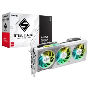 <b>ASRock AMD Radeon RX 9070 XT Steel Legend 16GB</b><br/><br/><b>Key Features</b><br/>Polychrome SYNC<br/>Triple Fan Design<br/>Stylish Metal Backplate<br/>Striped Ring Fan<br/>Reinforced Metal Frame<br/>Air Deflecting Fin<br/>Ultra-fit Heatpipe<br/>Super Alloy Graphics Card<br/><br/><b>Clock: GPU / Memory</b><br/>Boost Clock**: Up to 2970 MHz / 20 Gbps<br/>Game Clock*: 2400 MHz / 20 Gbps<br/><br/><b>Specifications</b><br/><br/><b>Graphics Engine</b><br/>AMD Radeon RX 9070 XT<br/><br/><b>Bus Standard</b><br/>PCI Express5.0 x16<br/><br/><b>DirectX</b><br/>12 Ultimate<br/><br/><b>OpenGL</b><br/>4.6<br/><br/><b>Memory</b><br/>16GB GDDR6<br/><br/><b>Engine Clock</b><br/>Boost Clock: Up to 2970 MHz<br/>Game Clock: 2400 MHz<br/><br/><b>Stream Processors</b><br/>4096<br/><br/><b>Memory Clock</b><br/>20 Gbps<br/><br/><b>Memory Interface</b><br/>256-bit<br/><br/><b>Resolution</b><br/>Digital Max Resolution: 7680 x 4320<br/><br/><b>Interface</b><br/>1 x HDMI 2.1b<br/>3 x DisplayPort 2.1a<br/><br/><b>HDCP</b><br/>Yes<br/><br/><b>Multi-view</b><br/>4<br/><br/><b>Recommended PSU</b><br/>800W<br/><br/><b>Power Connector</b><br/>2 x 8pin<br/><br/><b>Accessories</b><br/>1 x Quick Installation Guide<br/><br/><b>Dimensions</b><br/>298 x 131 x 58mm