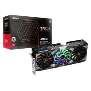 <b>ASRock AMD Radeon RX 9070 XT Taichi 16GB OC</b><br/><br/><b>Key Features</b><br/><br/>Polychrome SYNC<br/>Reverse Spin<br/>Taichi 3X Cooling System<br/>Stylish Metal Backplate<br/>Dual BIOS<br/>16 Power Phase Design with SPS<br/>100/100/100mm Striped Ring Fans<br/><br/><b>Clock: GPU / Memory</b><br/><br/>Boost Clock**: Up to 3100 MHz / 20 Gbps<br/>Game Clock*: 2570 MHz / 20 Gbps<br/><br/><b>Specifications</b><br/><br/><b>Graphics Engine</b><br/>AMD Radeon RX 9070 XT<br/><br/><b>Bus Standard</b><br/>PCI Express5.0 x16<br/><br/><b>DirectX</b><br/>12 Ultimate<br/><br/><b>OpenGL</b><br/>4.6<br/><br/><b>Memory</b><br/>16GB GDDR6<br/><br/><b>Engine Clock</b><br/>Boost Clock: Up to 3100 MHz<br/>Game Clock: 2570 MHz<br/><br/><b>Stream Processors</b><br/>4096<br/><br/><b>Memory Clock</b><br/>20 Gbps<br/><br/><b>Memory Interface</b><br/>256-bit<br/><br/><b>Resolution</b><br/>Digital Max Resolution: 7680 x 4320<br/><br/><b>Interface</b><br/>1 x HDMI 2.1b<br/>3 x DisplayPort 2.1a<br/><br/><b>HDCP</b><br/>Yes<br/><br/><b>Multi-view</b><br/>4<br/><br/><b>Recommended PSU</b><br/>850W<br/><br/><b>Power Connector</b><br/>1 x 12V-2x6-pin<br/><br/><b>Accessories</b><br/>1 x Quick Installation Guide<br/>1 x 16Pin to 3x8 Pin Power Cable<br/>1 x Graphics Card Stand<br/><br/><b>Dimensions</b><br/>330 x 140 x 61mm