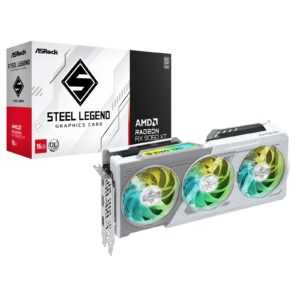<b>ASRock AMD Radeon RX 9060 XT Steel Legend OC 16GB</b><br/><br/><b>Key Features</b><br/>Polychrome SYNC<br/>Triple Fan Design<br/>Striped Ring Fan<br/>Stylish Metal Backplate<br/>Ultra-fit Heatpipe<br/>Air Deflecting Fin<br/>0dB Silent Cooling<br/>Super Alloy Graphics Card<br/><br/><b>Specifications</b><br/><br/><b>Graphics Engine</b><br/>- AMD Radeon™ RX 9060 XT<br/><br/><b>Bus Standard</b><br/>- PCI® Express 5.0 x16<br/><br/><b>DirectX</b><br/>- 12 Ultimate<br/><br/><b>OpenGL</b><br/>- 4.6<br/><br/><b>Memory</b><br/>- 16GB GDDR6<br/><br/><b>Engine Clock</b><br/>- Boost Clock: Up to 3320 MHz<br/>- Game Clock: 2780 MHz<br/><br/><b>Stream Processors</b><br/>- 2048<br/><br/><b>Memory Clock</b><br/>- 20 Gbps<br/><br/><b>Memory Interface</b><br/>- 128-bit<br/><br/><b>Resolution</b><br/>- Digital Max Resolution: 7680 x 4320<br/><br/><b>Interface</b><br/>- 2x DisplayPort 2.1a<br/>- 1x HDMI 2.1b<br/><br/><b>HDCP</b><br/>- Yes<br/><br/><b>Multi-view</b><br/>- 3<br/><br/><b>Recommended PSU</b><br/>- 550W<br/><br/><b>Power Connector</b><br/>- 1x 8-pin<br/><br/><b>Accessories</b><br/>- 1x Quick Installation Guide<br/><br/><b>Dimensions</b><br/>- 298 x 131 x 51 mm