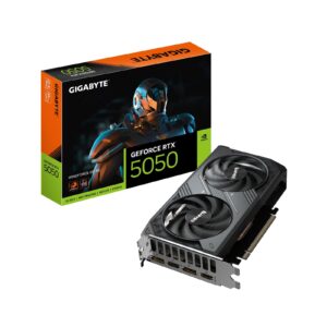 <b>Gigabyte GeForce RTX 5050 WINDFORCE OC 8GB</b><br/><br/><b>The Ultimate Platform for Gamers and Creators</b><br/><br/><b>Fifth-Gen Tensor Cores</b><br/>Max AI performance with FP4 and DLSS 4<br/><br/><b>New Streaming Multiprocessors</b><br/>Optimized for neural shaders<br/><br/><b>Fourth-Gen Ray Tracing Cores</b><br/>Built for Mega Geometry<br/><br/><b>WINDFORCE COOLING SYSTEM</b><br/>The WINDFORCE cooling system delivers exceptional thermal performance through a combination of cutting-edge technologies. It features server-grade thermal conductive gel