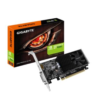 <b>GT 1030 Low Profile D4 2G</b><br/><br/><b>Features</b><br/><br/>Powered by GeForce GT 1030 <br/>Integrated with 2GB DDR4 64bit memory <br/>Low profile design with 150 mm card length <br/>One-click overclocking via AORUS Graphics Engine<br/><br/><b>GPU</b><br/>GeForce GT 1030<br/><br/><b>Interface</b><br/>PCI-E 3.0 x 16<br/><br/><b>Processor Technology</b><br/>N/A<br/><br/><b>Graphics Core Clock</b><br/>Boost: 1417 MHz / Base: 1177 MHz in OC Mode<br/>Boost: 1379 MHz / Base: 1151 MHz in Gaming Mode<br/><br/><b>Memory Clock</b><br/>2100 MHz<br/><br/><b>Memory Amount</b><br/>2GB<br/><br/><b>Memory Type</b><br/>DDR4<br/><br/><b>Memory Interface</b><br/>64-bit<br/><br/><b>Max Resolution</b><br/>Digital: 4096x2160<br/><br/><b>SLI/CrossFire Ready</b><br/>No<br/><br/><b>I/O Connections</b><br/>1 x DVI-D<br/>1 x HDMI-2.0b (Max Resolution: 4096x2160 @60Hz)<br/><br/><b>Cooling System</b><br/>Single Fan Cooling System<br/><br/><b>Power Connection</b><br/>None<br/><br/><b>Minimum Power Requirements</b><br/>300W<br/><br/><b>Dimensions (W x H x D)</b><br/>68.9 x 14.7 x 149.9 mm<br/><br/><b>Accessories Included</b><br/>1 x HDMI + DVI low profile bracket<br/><br/><b>Additional Features</b><br/>CUDA Cores: 384<br/>Multi-View: 2<br/>Form Factor: Low Profile<br/>DirectX: 12<br/>OpenGL: 4.5