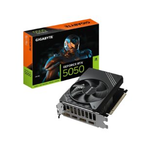 <b> Gigabyte GeForce RTX 5050 D6 8GB</b><br/><br/><b> Features</b><br/>Powered by the NVIDIA Blackwell architecture and DLSS 4<br/>Powered by GeForce RTX 5050<br/>Integrated with 8GB GDDR6 128bit memory interface<br/>145mm compact size<br/>90mm Hawk Fan<br/><br/><br/><b>Specifications</B><br/><br/><b>Graphics Processing</b><br/>GeForce RTX 5050<br/><br/><b>Core Clock</b><br/>2572 MHz<br/><br/><B>CUDA Cores</b><br/>2560<br/><br/><b>Memory Clock</b><br/>20 Gbps<br/><br/><B>Memory Size</b><br/>8 GB<br/><br/><B>Memory Type</b><br/>GDDR6<br/><br/><B>Memory Bus</b><br/>128 bit<br/><br/><B>Card Bus</b><br/>PCI-E 5.0<br/><br/><B>Digital max resolution</b><br/>7680x4320<br/><br/><B>Multi-view</b><br/>4<br/><br/><B>Card size</b><br/>L=145 W=111 H=42 mm<br/><br/><B>PCB Form</b><br/>ATX<br/><br/><B>DirectX</b><br/>DirectX 12 API<br/><br/><B>OpenGL</b><br/>4.6<br/><br/><B>Recommended PSU</b><br/>550W<br/><br/><B>Power Connectors</b><br/>8 Pin*1<br/><br/><B>Output</b><br/>DisplayPort 2.1b *2<br/>HDMI 2.1b *2<br/><br/><B>Accessories</b><br/>Quick guide