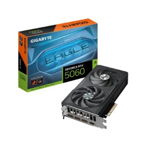 <b>GeForce RTX 5060 EAGLE OC 8G</b><br/><br/><b>FEATURES</b><br/><br/> Powered by the NVIDIA Blackwell architecture and DLSS 4<br/> Powered by GeForce RTX 5060<br/> Integrated with 8GB GDDR7 128bit memory interface<br/> WINDFORCE cooling system<br/> Hawk fan<br/> Server-grade Thermal conductive gel<br/> Reinforced structure<br/><br/><b>CORE CLOCK</b><br/>2550 MHz (Reference card : 2497MHz)<br/><br/><b>Graphics Processing</b><br/>GeForce RTX 5060<br/><br/><b>Core Clock</b><br/>2550 MHz (Reference card : 2497MHz)<br/><br/><b>CUDA Cores</b><br/>3840<br/><br/><b>Memory Clock</b><br/>28 Gbps<br/><br/><b>Memory Size</b><br/>8 GB<br/><br/><b>Memory Type</b><br/>GDDR7<br/><br/><b>Memory Bus</b><br/>128 bit<br/><br/><b>Card Bus</b><br/>PCI-E 5.0<br/><br/><b>Digital max resolution</b><br/>7680x4320<br/><br/><b>Multi-view</b><br/>4<br/><br/><b>Card size </b><br/>L=208 W=120 H=40<br/><br/><b>PCB Form</b><br/>ATX<br/><br/><b>DirectX</b><br/>DirectX 12 API<br/><br/><b>OpenGL</b><br/>4.6<br/><br/><b>Recommended PSU</b><br/>450W<br/><br/><b>Power Connectors</b><br/>8 Pin*1<br/><br/><b>Output</b><br/>DisplayPort 2.1b *3<br/>HDMI 2.1b *1<br/><br/><b>Accessories</b><br/>Quick guide