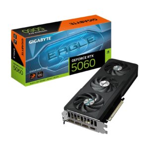 <b>GeForce RTX 5060 EAGLE MAX OC 8G</b><br/><br/><b>FEATURES</b><br/>Powered by the NVIDIA Blackwell architecture and DLSS 4<br/>Powered by GeForce RTX 5060<br/>Integrated with 8GB GDDR7 128bit memory interface<br/>WINDFORCE cooling system<br/>Hawk fan<br/>Server-grade Thermal conductive gel<br/>Reinforced structure<br/><br/><b>CORE CLOCK</b><br/>2550 MHz (Reference card :2497 MHz)<br/><br/><b>Specification</b><br/><br/><b>Graphics Processing</b><br/>GeForce RTX 5060<br/><br/><b>Core Clock</b><br/>2550 MHz (Reference card :2497 MHz)<br/><br/><b>CUDA Cores</b><br/>3840<br/><br/><b>Memory Clock</b><br/>28 Gbps<br/><br/><b>Memory Size</b><br/>8 GB<br/><br/><b>Memory Type</b><br/>GDDR7<br/><br/><b>Memory Bus</b><br/>128 bit<br/><br/><b>Card Bus</b><br/>PCI-E 5.0<br/><br/><b>Digital max resolution</b><br/>7680x4320<br/><br/><b>Multi-view</b><br/>4<br/><br/><b>Card size</b><br/>L=281 W=115 H=40 mm<br/><br/><b>PCB Form</b><br/>ATX<br/><br/><b>DirectX</b><br/>DirectX 12 API<br/><br/><b>OpenGL</b><br/>4.6<br/><br/><b>Recommended PSU</b><br/>550W<br/><br/><b>Power Connectors</b><br/>8 Pin*1<br/><br/><b>Output</b><br/>DisplayPort 2.1b *3<br/>HDMI 2.1b *1<br/><br/><b>Accessories</b><br/>Quick guide