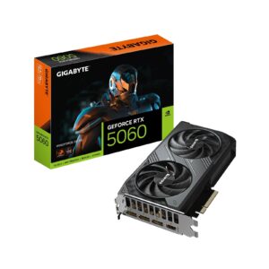 <b>GeForce RTX 5060 WINDFORCE OC 8G</b><br/><br/><b>FEATURES</b><br/>Powered by the NVIDIA Blackwell architecture and DLSS 4<br/>Powered by GeForce RTX 5060<br/>Integrated with 8GB GDDR7 128bit memory interface<br/>WINDFORCE cooling system<br/>Hawk fan<br/>Server-grade Thermal conductive gel<br/>Reinforced structure<br/><br/><b>CORE CLOCK</b><br/>2512 MHz (Reference card : 2497MHz)<br/><br/><b>Graphics Processing</b><br/>GeForce RTX 5060<br/><br/><b>Core Clock</b><br/>2512 MHz (Reference card : 2497MHz)<br/><br/><b>CUDA Cores</b><br/>3840<br/><br/><b>Memory Clock</b><br/>28 Gbps<br/><br/><b>Memory Size</b><br/>8 GB<br/><br/><b>Memory Type</b><br/>GDDR7<br/><br/><b>Memory Bus</b><br/>128 bit<br/><br/><b>Card Bus</b><br/>PCI-E 5.0<br/><br/><b>Digital max resolution</b><br/>7680x4320<br/><br/><b>Multi-view</b><br/>4<br/><br/><b>Card size</b><br/>L=199 W=116 H=40<br/><br/><b>PCB Form</b><br/>ATX<br/><br/><b>DirectX</b><br/>DirectX 12 API<br/><br/><b>OpenGL</b><br/>4.6<br/><br/><b>Recommended PSU</b><br/>450W<br/><br/><b>Power Connectors</b><br/>8 Pin*1<br/><br/><b>Output</b><br/>DisplayPort 2.1b *3<br/>HDMI 2.1b *1<br/><br/><b>Accessories</b><br/>Quick guide