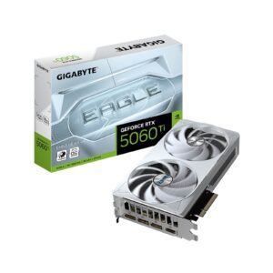 <b>Gigabyte GeForce RTX 5060 Ti EAGLE OC ICE 8G</b><br/><br/><b>The Ultimate Platform for Gamers and Creators</b><br/><br/><b>FEATURES</b><br/>Powered by the NVIDIA Blackwell architecture and DLSS 4<br/>Powered by GeForce RTX 5060 Ti<br/>Integrated with 8GB GDDR7 128bit memory interface<br/>WINDFORCE cooling system<br/>Hawk fan<br/>Server-grade Thermal conductive gel<br/>Reinforced structure<br/>CORE CLOCK - 2617 MHz (Reference card :2572 MHz)<br/><br/><b>WINDFORCE COOLING SYSTEM</b><br/>The WINDFORCE cooling system delivers exceptional thermal performance through a combination of cutting-edge technologies. It features server-grade thermal conductive gel
