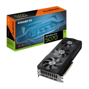 <b>GeForce RTX 5070 EAGLE OC SFF 12G</b><br/><br/><b>FEATURES</b><br/>Powered by the NVIDIA Blackwell architecture and DLSS 4<br/>Powered by GeForce RTX 5070<br/>Integrated with 12GB GDDR7 192bit memory interface<br/>WINDFORCE cooling system<br/>Hawk fan<br/>Server-grade Thermal conductive gel<br/>NVIDIA SFF-ready<br/>RGB Lighting<br/>Reinforced structure<br/><br/><b>SPECIFICATION</b><br/><br/><b>Graphics Processing</b><br/>GeForce RTX 5070<br/><br/><b>Core Clock</b><br/>2587 MHz (Reference card : 2512 MHz)<br/><br/><b>CUDA Cores</b><br/>6144<br/><br/><b>Memory Clock</b><br/>28 Gbps<br/><br/><b>Memory Size</b><br/>12 GB<br/><br/><b>Memory Type</b><br/>GDDR7<br/><br/><b>Memory Bus</b><br/>192 bit<br/><br/><b>Card Bus</b><br/>PCI-E 5.0<br/><br/><b>Digital Max Resolution</b><br/>7680x4320<br/><br/><b>Multi-View</b><br/>4<br/><br/><b>Card Size</b><br/>TBD<br/><br/><b>PCB Form</b><br/>ATX<br/><br/><b>DirectX</b><br/>DirectX 12 API<br/><br/><b>OpenGL</b><br/>4.6<br/><br/><b>Recommended PSU</b><br/>TBD<br/><br/><b>Power Connectors</b><br/>16 Pin x 1<br/><br/><b>Output</b><br/>DisplayPort 2.1b x 3<br/>HDMI 2.1b x 1<br/><br/><b>Accessories</b><br/>Quick guide<br/>1 x 12V-2x6 to 2 x PCIe 8pin adapter