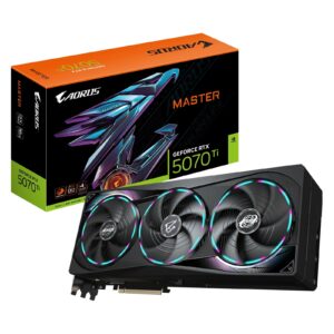 <b>AORUS GeForce RTX 5070 Ti MASTER 16G</b><br/><br/><b>FEATURES</b><br/>Powered by the NVIDIA Blackwell architecture and DLSS 4<br/>Powered by GeForce RTX 5070 Ti<br/>Integrated with 16GB GDDR7 256bit memory interface<br/>WINDFORCE cooling system<br/>Hawk fan<br/>Server-grade thermal conductive gel<br/>LCD Edge View<br/>RGB Halo<br/>Dual BIOS (Performance / Silent)<br/>Reinforced structure<br/>Versatile VGA holder<br/>4 years warranty (Online registration required)<br/><br/><b>SPECIFICATION</b><br/><br/><b>Graphics Processing</b><br/>GeForce RTX 5070 Ti<br/><br/><b>Core Clock</b><br/>2588 MHz (Reference: 2452 MHz)<br/><br/><b>CUDA Cores</b><br/>8960<br/><br/><b>Memory Clock</b><br/>28 Gbps<br/><br/><b>Memory Size</b><br/>16GB<br/><br/><b>Memory Type</b><br/>GDDR7<br/><br/><b>Memory Bus</b><br/>256 bit<br/><br/><b>Card Bus</b><br/>PCI-E 5.0<br/><br/><b>Digital Max Resolution</b><br/>7680 x 4320<br/><br/><b>Multi-View</b><br/>4<br/><br/><b>Card Size</b><br/>L=360 W=150 H=75 mm<br/><br/><b>PCB Form</b><br/>ATX<br/><br/><b>DirectX</b><br/>DirectX 12 API<br/><br/><b>OpenGL</b><br/>OpenGL 4.6<br/><br/><b>Recommended PSU</b><br/>750W<br/><br/><b>Power Connectors</b><br/>16 pin x 1<br/><br/><b>Output</b><br/>DisplayPort 2.1a x 3<br/>HDMI 2.1b x 1<br/><br/><b>Accessories</b><br/>VGA manual<br/>Warranty notice<br/>1 x 12V-2x6 to 3 x PCIe 8pin adapter<br/>AORUS identity stickers<br/>Versatile VGA holder<br/>Versatile VGA holder manual