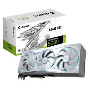 <b>AORUS GeForce RTX 5080 MASTER ICE 16G</b><br/><br/><b>FEATURES</b><br/> Powered by the NVIDIA Blackwell architecture and DLSS 4<br/> Powered by GeForce RTX 5080<br/> Integrated with 16GB GDDR7 256bit memory interface<br/> WINDFORCE cooling system<br/> Hawk fan<br/> Composite metal grease for GPU<br/> Server-grade Thermal conductive gel<br/> LCD Edge View<br/> RGB Halo<br/> Dual BIOS (Performance / Silent)<br/> Reinforced structure<br/> Versatile VGA holder<br/> 4 Years Warranty (Online registration required)<br/><br/><b>SPECIFICATION</b><br/><br/><b>Graphics Processing</b><br/>GeForce RTX 5080<br/><br/><b>Core Clock</b><br/>2805 MHz (Reference: 2617 MHz)<br/><br/><b>CUDA Cores</b><br/>10752<br/><br/><b>Memory Clock</b><br/>30 Gbps<br/><br/><b>Memory Size</b><br/>16GB<br/><br/><b>Memory Type</b><br/>GDDR7<br/><br/><b>Memory Bus</b><br/>256 bit<br/><br/><b>Card Bus</b><br/>PCI-E 5.0<br/><br/><b>Digital Max Resolution</b><br/>7680 x 4320<br/><br/><b>Multi-View</b><br/>4<br/><br/><b>Card Size</b><br/>L=360 W=150 H=75 mm<br/><br/><b>PCB Form</b><br/>ATX<br/><br/><b>DirectX</b><br/>DirectX 12 API<br/><br/><b>OpenGL</b><br/>OpenGL 4.6<br/><br/><b>Recommended PSU</b><br/>850W<br/><br/><b>Power Connectors</b><br/>16 pin x 1<br/><br/><b>Output</b><br/>DisplayPort 2.1a x 3<br/>HDMI 2.1b x 1<br/><br/><b>Accessories</b><br/>VGA manual<br/>Warranty notice<br/>1 x 12V-2x6 to 3 x PCIe 8pin adapter<br/>AORUS identity stickers<br/>Versatile VGA holder<br/>Versatile VGA holder manual<br/>Screen cooling plus RGB fan