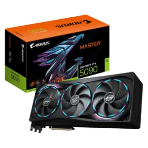 <b>AORUS GeForce RTX 5090 MASTER 32G</b><br/><br/><b>FEATURES</b><br/>Powered by the NVIDIA Blackwell architecture and DLSS 4<br/>Powered by GeForce RTX 5090<br/>Integrated with 32GB GDDR7 512bit memory interface<br/>WINDFORCE cooling system<br/>Hawk fan<br/>Composite metal grease for GPU<br/>Server-grade thermal conductive gel<br/>Superconducting heat pipes<br/>LCD edge view<br/>RGB Halo<br/>Dual BIOS (Performance / Silent)<br/>Reinforced structure<br/>Versatile VGA holder<br/>4 years warranty (Online registration required)<br/><br/><b>SPECIFICATION</b><br/><br/><b>Graphics Processing</b><br/>GeForce RTX 5090<br/><br/><b>Core Clock</b><br/>2655 MHz (Reference card : 2407MHz)<br/><br/><b>CUDA Cores</b><br/>21760<br/><br/><b>Memory Clock</b><br/>28 Gbps<br/><br/><b>Memory Size</b><br/>32 GB<br/><br/><b>Memory Type</b><br/>GDDR7<br/><br/><b>Memory Bus</b><br/>512 bit<br/><br/><b>Card Bus</b><br/>PCI-E 5.0<br/><br/><b>Digital Max Resolution</b><br/>7680x4320<br/><br/><b>Multi-View</b><br/>4<br/><br/><b>Card Size</b><br/>L=360 W=150 H=75 mm<br/><br/><b>PCB Form</b><br/>ATX<br/><br/><b>DirectX</b><br/>DirectX 12 API<br/><br/><b>OpenGL</b><br/>4.6<br/><br/><b>Recommended PSU</b><br/>1000W<br/><br/><b>Power Connectors</b><br/>16 Pin x 1<br/><br/><b>Output</b><br/>DisplayPort 2.1a x 3<br/>HDMI 2.1b x 1<br/><br/><b>Accessories</b><br/>Quick guide<br/>Warranty registration<br/>1 x 12V-2x6 to 4 x PCIe 8pin adapter<br/>AORUS identity stickers<br/>AORUS metal sticker<br/>Versatile VGA holder<br/>Versatile VGA holder manual