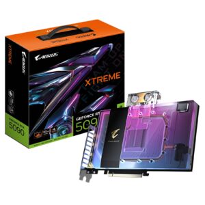 <b>AORUS GeForce RTX 5090 XTREME WATERFORCE WB 32G</b><br/><br/><b>FEATURES</b><br/>Powered by the NVIDIA Blackwell architecture and DLSS 4<br/>Powered by GeForce RTX™ 5090<br/>Integrated with 32GB GDDR7 512bit memory interface<br/>WATERFORCE Water Block cooling system<br/>Patented leak detection<br/>RGB Lighting<br/>Protective metal back plate<br/>4 Years Warranty (Online registration required)<br/><br/><b>CORE CLOCK</b><br/>2655 MHz (Reference card : 2407MHz)<br/><br/><b>SPECIFICATION</b><br/><br/><b>Graphics Processing</b><br/>GeForce RTX 5090<br/><br/><b>Core Clock</b><br/>2655 MHz (Reference card : 2407MHz)<br/><br/><b>CUDA Cores</b><br/>21760<br/><br/><b>Memory Clock</b><br/>28 Gbps<br/><br/><b>Memory Size</b><br/>32 GB<br/><br/><b>Memory Type</b><br/>GDDR7<br/><br/><b>Memory Bus</b><br/>512 bit<br/><br/><b>Card Bus</b><br/>PCI-E 5.0<br/><br/><b>Digital Max Resolution</b><br/>7680 x 4320<br/><br/><b>Multi-View</b><br/>4<br/><br/><b>Card Size</b><br/>L=235 W=172 H=29 mm<br/><br/><b>PCB Form</b><br/>ATX<br/><br/><b>DirectX</b><br/>DirectX 12 API<br/><br/><b>OpenGL</b><br/>OpenGL 4.6<br/><br/><b>Recommended PSU</b><br/>1000W<br/><br/><b>Power Connectors</b><br/>16 pin x 1<br/><br/><b>Output</b><br/>DisplayPort 2.1b x 3<br/>HDMI 2.1b x 1<br/><br/><b>Accessories</b><br/>Quick guide<br/>Warranty registration<br/>1 x  12V-2x6 to 4 x PCIe 8pin adapter<br/>WATERFORCE water block installation guide<br/>AORUS identity sticker<br/>AORUS metal sticker