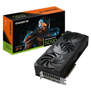 <b>GeForce RTX 5090 WINDFORCE OC 32G</b><br/><br/><b>FEATURES</b><br/>Powered by the NVIDIA Blackwell architecture and DLSS 4<br/>Powered by GeForce RTX 5090<br/>Integrated with 32GB GDDR7 512bit memory interface<br/>WINDFORCE cooling system<br/>Hawk fan<br/>Server-grade Thermal conductive gel<br/>Dual BIOS (Performance / Silent)<br/>Reinforced structure<br/>Versatile VGA holder<br/><br/><b>SPECIFICATION</b><br/><br/><b>Graphics Processing</b><br/>GeForce RTX 5090<br/><br/><b>Core Clock</b><br/>2467 MHz (Reference card : 2407MHz)<br/><br/><b>CUDA Cores</b><br/>21760<br/><br/><b>Memory Clock</b><br/>28 Gbps<br/><br/><b>Memory Size</b><br/>32 GB<br/><br/><b>Memory Type</b><br/>GDDR7<br/><br/><b>Memory Bus</b><br/>512 bit<br/><br/><b>Card Bus</b><br/>PCI-E 5.0<br/><br/><b>Digital Max Resolution</b><br/>7680x4320<br/><br/><b>Multi-View</b><br/>4<br/><br/><b>Card Size</b><br/>L=342 W=150 H=65 mm<br/><br/><b>PCB Form</b><br/>ATX<br/><br/><b>DirectX</b><br/>DirectX 12 API<br/><br/><b>OpenGL</b><br/>4.6<br/><br/><b>Recommended PSU</b><br/>1000W<br/><br/><b>Power Connectors</b><br/>16 Pin x 1<br/><br/><b>Output</b><br/>DisplayPort 2.1a x 3<br/>HDMI 2.1b x 1<br/><br/><b>Accessories</b><br/>Quick guide<br/>1 x 12V-2x6 to 4 x PCIe 8pin adapter<br/>Versatile VGA holder<br/>Versatile VGA holder manual