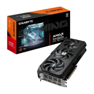 <b>Radeon RX 9070 XT GAMING 16G</b><br/><br/><b>FEATURES</b><br/>Powered by Radeon RX 9070 XT<br/>Integrated with 16GB GDDR6 256bit memory interface<br/>WINDFORCE cooling system<br/>Hawk fan<br/>Server-grade Thermal conductive gel<br/>RGB Lighting<br/>Dual BIOS (Performance / Silent)<br/>Reinforced structure<br/><br/><b>CORE CLOCK</b><br/>2400 MHz<br/><br/><b>SPECIFICATION</b><br/><br/><b>Graphics Processing</b><br/>Radeon RX 9070 XT<br/><br/><b>Core Clock</b><br/>2400 MHz<br/><br/><b>Boost Clock</b><br/>2970 MHz<br/><br/><b>Stream Processors</b><br/>4096<br/><br/><b>Memory Clock</b><br/>20 Gbps<br/><br/><b>Memory Size</b><br/>16GB<br/><br/><b>Memory Type</b><br/>GDDR6<br/><br/><b>Memory Bus</b><br/>256 bit<br/><br/><b>Card Bus</b><br/>PCI-E 5.0<br/><br/><b>Digital Max Resolution</b><br/>7680x4320<br/><br/><b>Multi-View</b><br/>4<br/><br/><b>Card Size</b><br/>L=288 W=132 H=56 mm<br/><br/><b>PCB Form</b><br/>ATX<br/><br/><b>DirectX</b><br/>DirectX 12 API<br/><br/><b>OpenGL</b><br/>4.6<br/><br/><b>Recommended PSU</b><br/>850W<br/><br/><b>Power Connectors</b><br/>8 pin x 3<br/><br/><b>Output</b><br/>DisplayPort 2.1a x 2<br/>HDMI 2.1b x 2<br/><br/><b>Accessories</b><br/>Quick guide