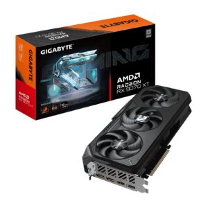 <b>Radeon RX 9070 XT GAMING OC 16G</b><br/><br/><b>FEATURES</b><br/>Powered by Radeon RX 9070 XT<br/>Integrated with 16GB GDDR6 256bit memory interface<br/>WINDFORCE cooling system<br/>Hawk fan<br/>Server-grade Thermal conductive gel<br/>RGB Lighting<br/>Dual BIOS (Performance / Silent)<br/>Reinforced structure<br/><br/><b>CORE CLOCK</b><br/>2520 MHz<br/><br/><b>SPECIFICATION</b><br/><br/><b>Graphics Processing</b><br/>Radeon RX 9070 XT<br/><br/><b>Core Clock</b><br/>2520 MHz<br/><br/><b>Boost Clock</b><br/>3060 MHz<br/><br/><b>Stream Processors</b><br/>4096<br/><br/><b>Memory Clock</b><br/>20 Gbps<br/><br/><b>Memory Size</b><br/>16GB<br/><br/><b>Memory Type</b><br/>GDDR6<br/><br/><b>Memory Bus</b><br/>256 bit<br/><br/><b>Card Bus</b><br/>PCI-E 5.0<br/><br/><b>Digital Max Resolution</b><br/>7680x4320<br/><br/><b>Multi-View</b><br/>4<br/><br/><b>Card Size</b><br/>L=288 W=132 H=56 mm<br/><br/><b>PCB Form</b><br/>ATX<br/><br/><b>DirectX</b><br/>DirectX 12 API<br/><br/><b>OpenGL</b><br/>4.6<br/><br/><b>Recommended PSU</b><br/>850W<br/><br/><b>Power Connectors</b><br/>8 pin x 3<br/><br/><b>Output</b><br/>DisplayPort 2.1a x 2<br/>HDMI 2.1b x 2<br/><br/><b>Accessories</b><br/>Quick guide